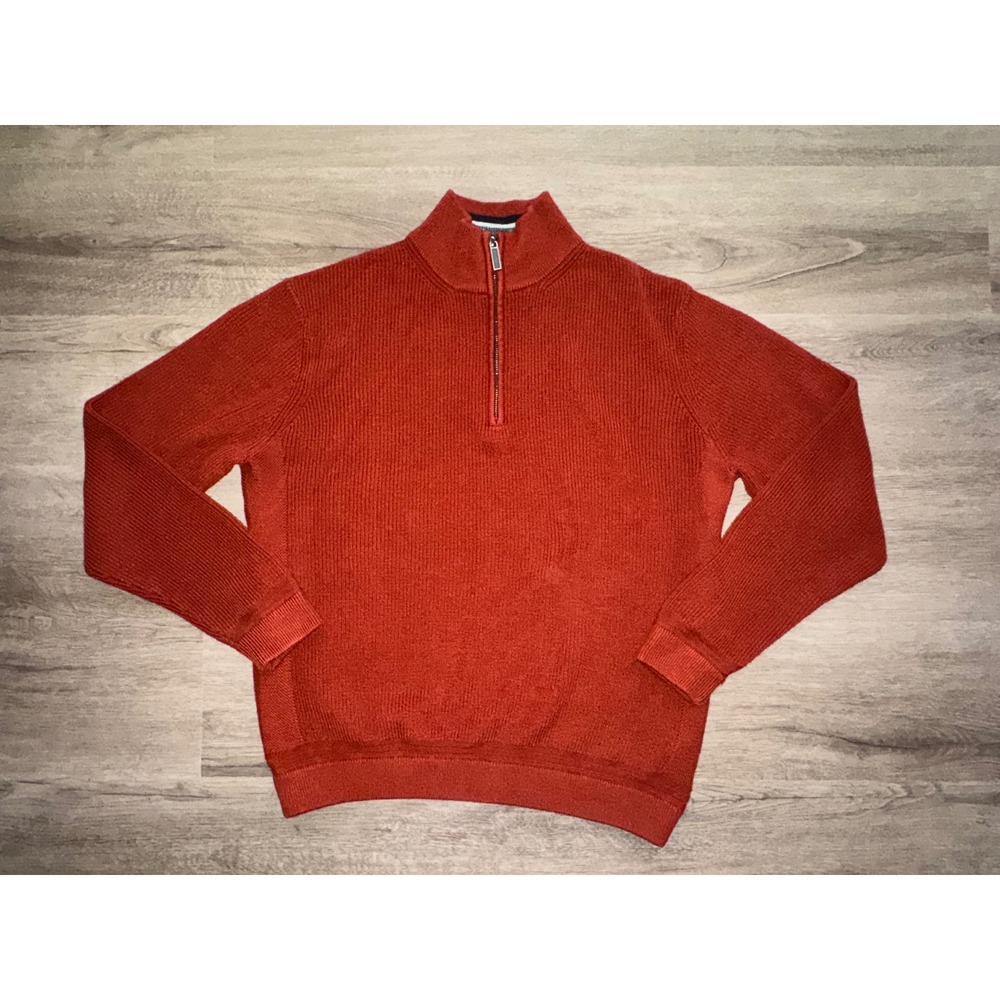 Ted Baker London Men's Quarter Zip Knit Burnt Orange Sweater, 5/XL